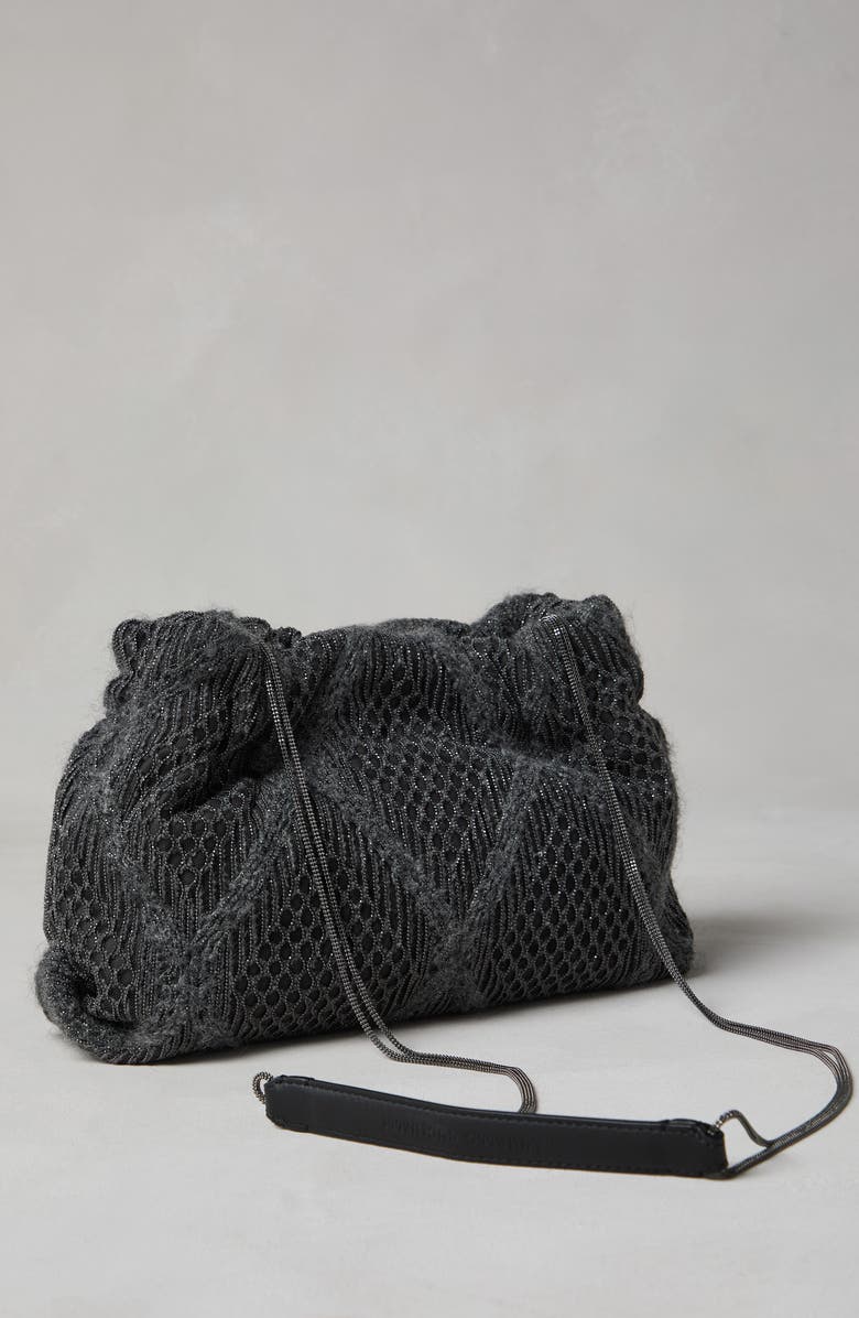 Brunello Cucinelli Precious Argyle Embroidery bag in virgin wool, mohair, cashmere and silk, Alternate, color,