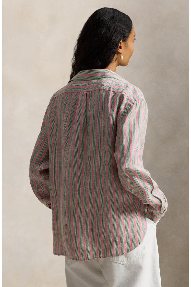 Stripe Linen Shirt, Alternate, color, BERRY/ GREEN MULTI