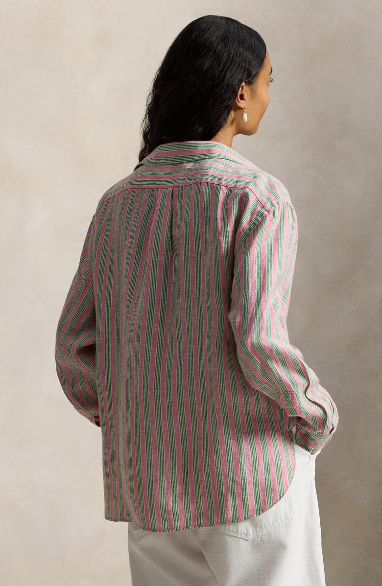 Polo Ralph Lauren Stripe Linen Shirt, Alternate, color, Berry/ Green Multi