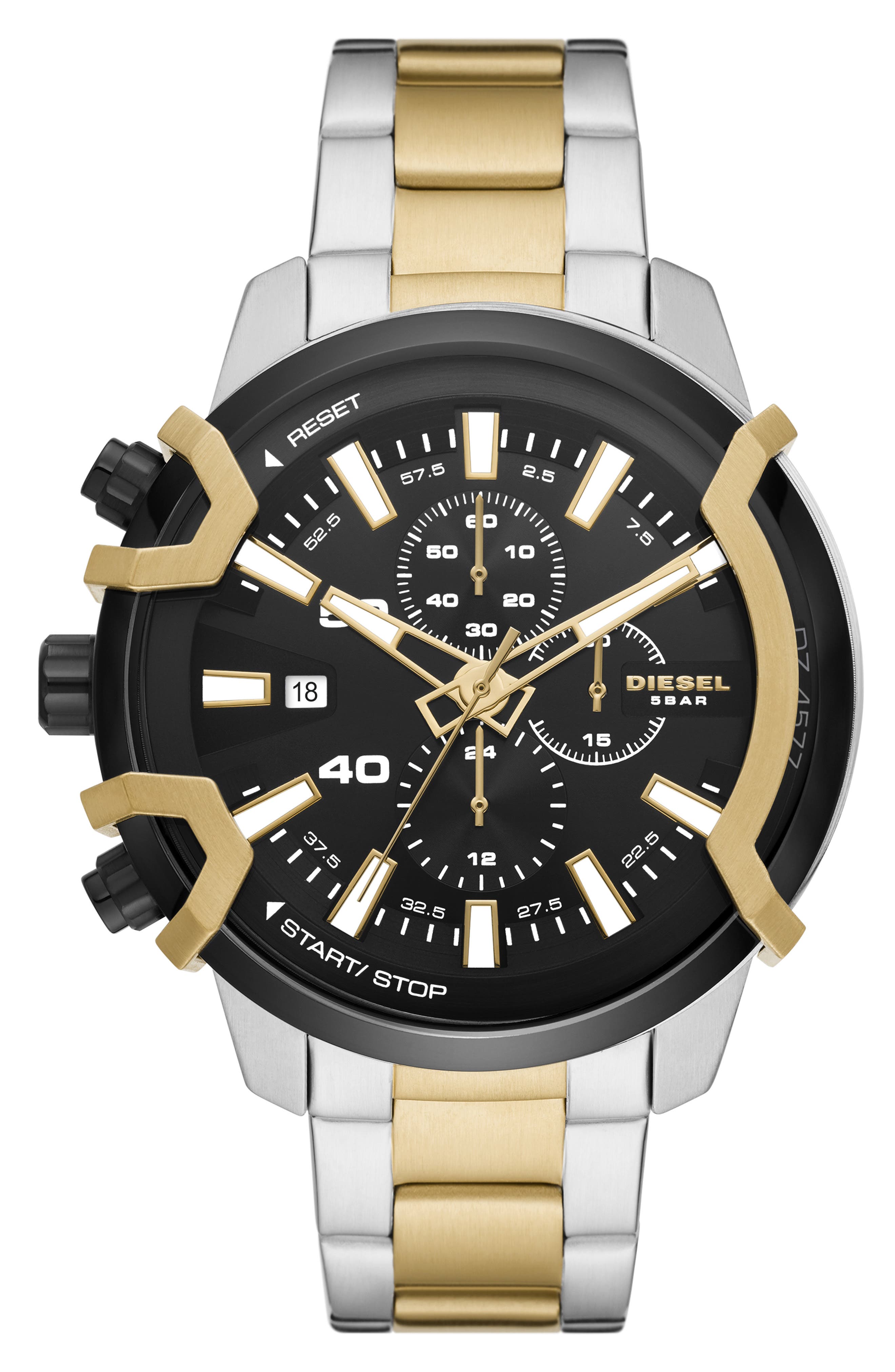 DIESEL® Griffed Chronograph Two Tone Bracelet Watch, 48mm