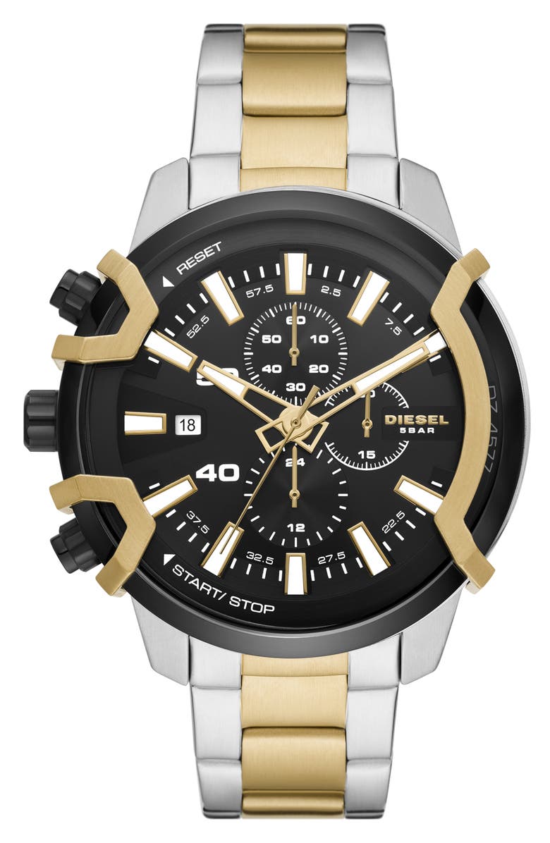 DIESEL<sup>®</sup> Griffed Chronograph Two Tone Bracelet Watch, 48mm, Main, color, Tri-Tone