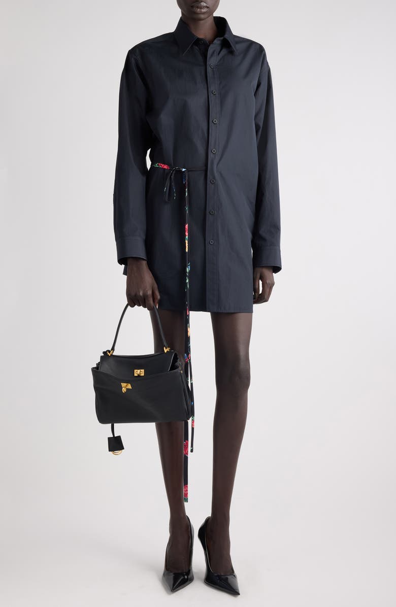 Balenciaga Side Tie Long Sleeve Cotton Poplin Shirtdress, Alternate, color, 1055 Washed Black