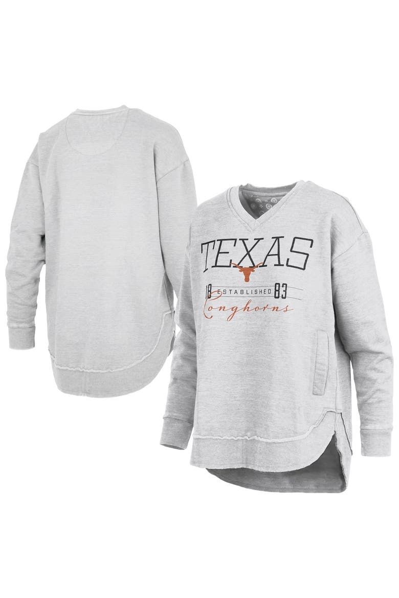 Women's Pressbox  Heather Gray Texas Longhorns Marcus East Hall Poncho V-Neck Sweatshirt, Main, color, Heather Gray