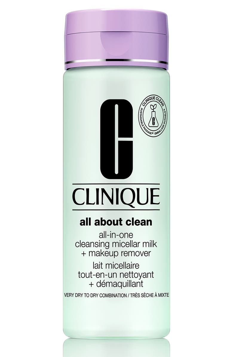 Clinique All About Clean All-in-One Cleansing Micellar Milk & Makeup Remover, Main, color, Very Dry To Dry/Combination
