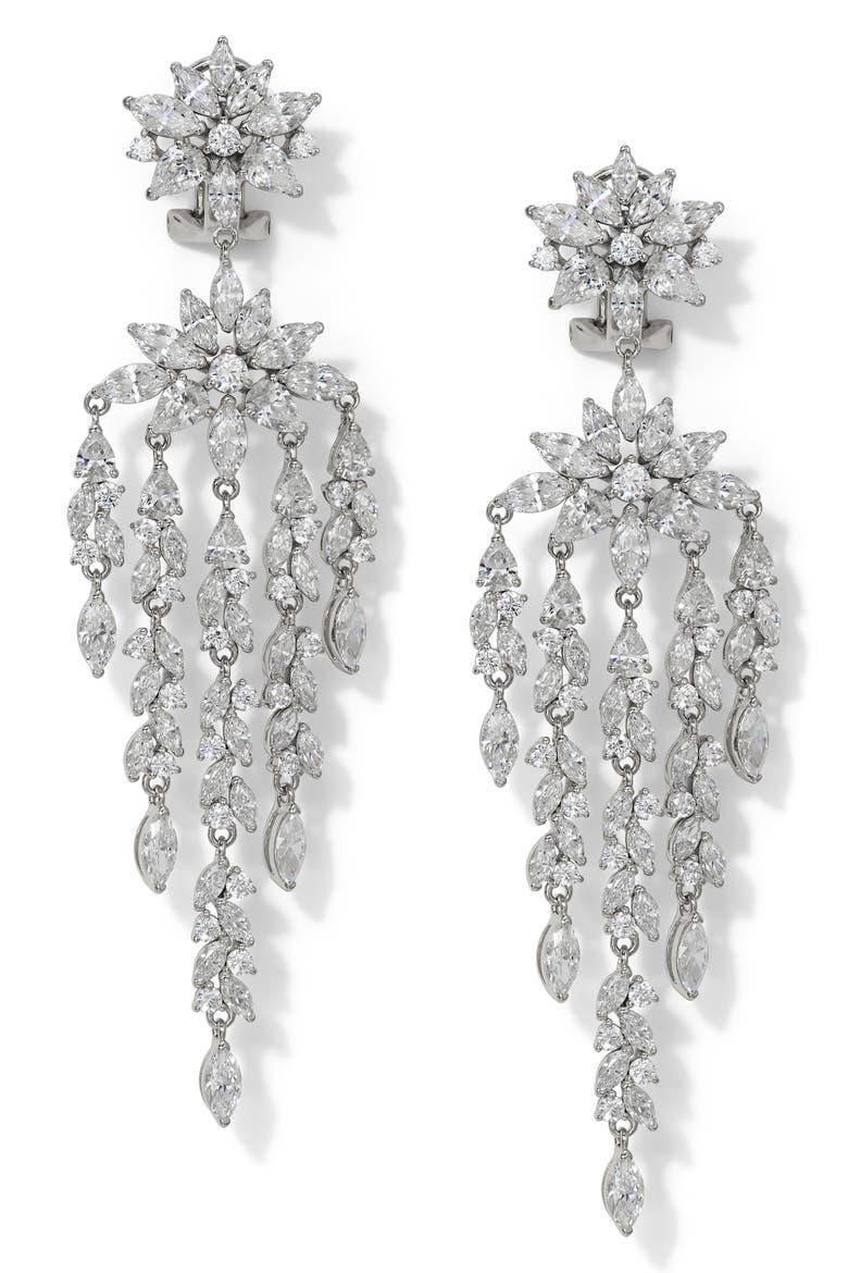 Sav Drama Cubic Zirconia Chandelier Earrings, Main, color, RHODIUM