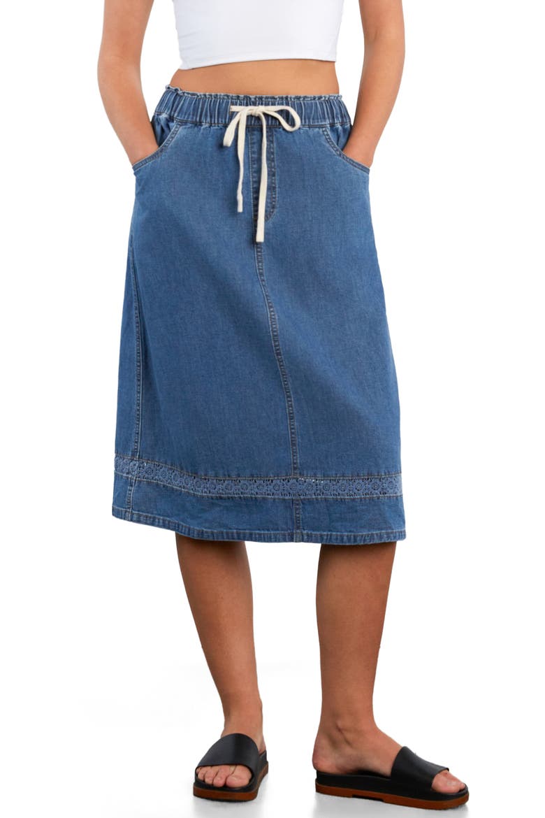 Daisy Chain Inset Denim Drawstring Skirt, Main, color, EFFORTLESS BLUE