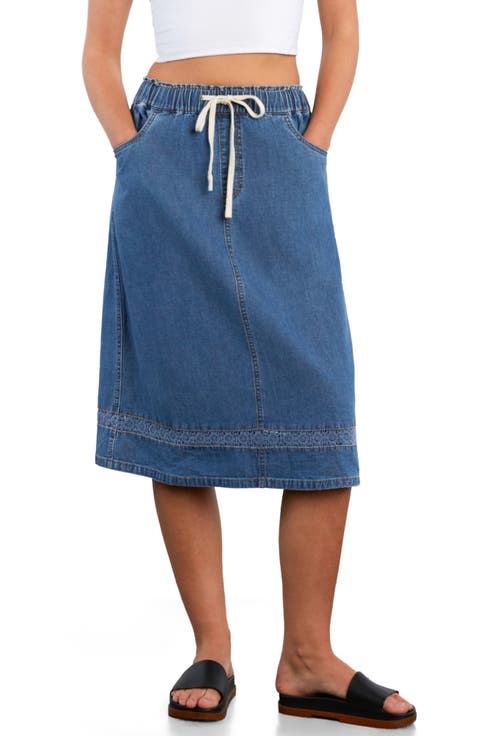 Daisy Chain Inset Denim Drawstring Skirt