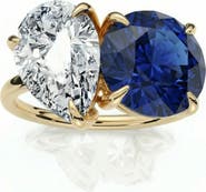 Bliss Diamond 5 1/2Ct Certified Blue Sapphire & Diamond Toi Et Moi Diamond Ring Gold Lab Grown