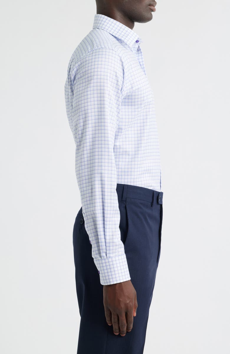 David Donahue Trim Fit Windowpane Cotton Dress Shirt, Alternate, color, White/Lilac