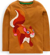 Mini Boden Kids' Squirrel Bouclé Cotton Graphic T-Shirt
