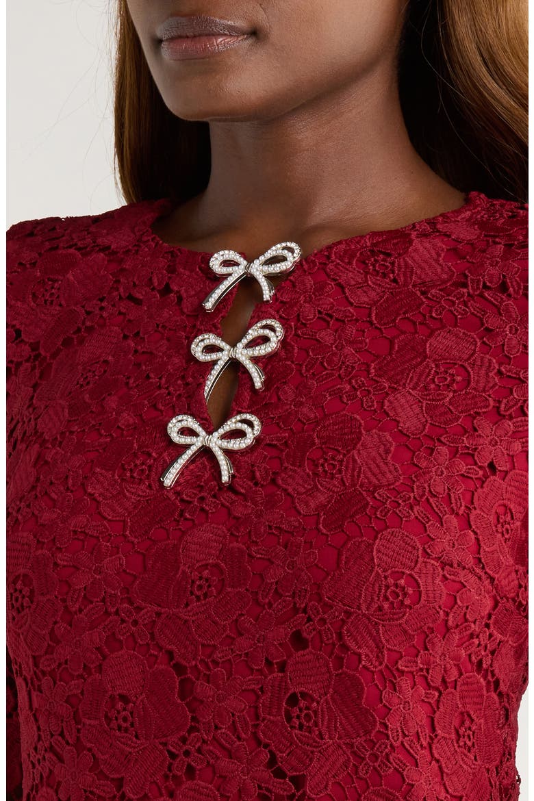 Bow Trim Lace Sheath Dress, Alternate, color, MULBERRY RED