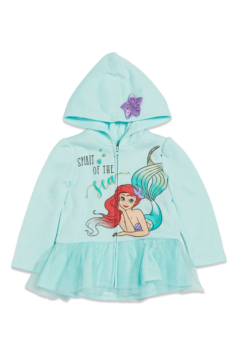 The Little Mermaid Princess Ariel Zip-Up Hooded Sweatshirt, Main, color, Ariel Aqua