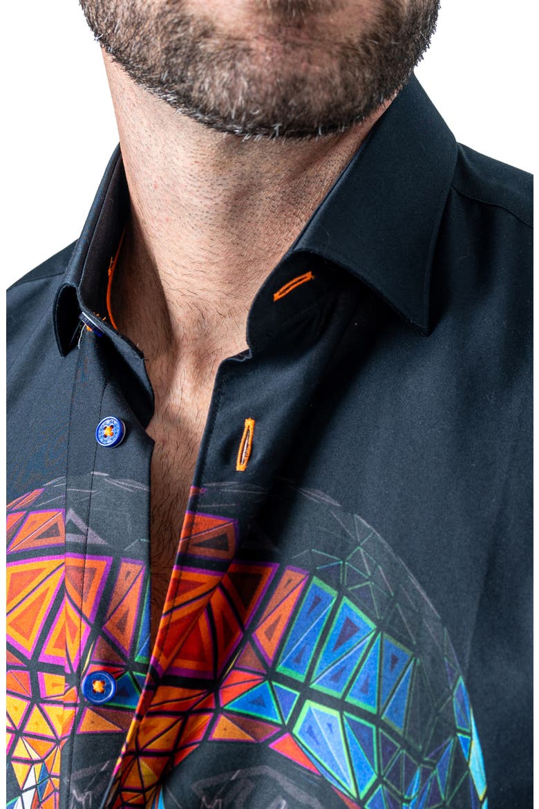 Fibonacci Skull Prizm Cotton Button-Up Shirt, Alternate, color, BLACK