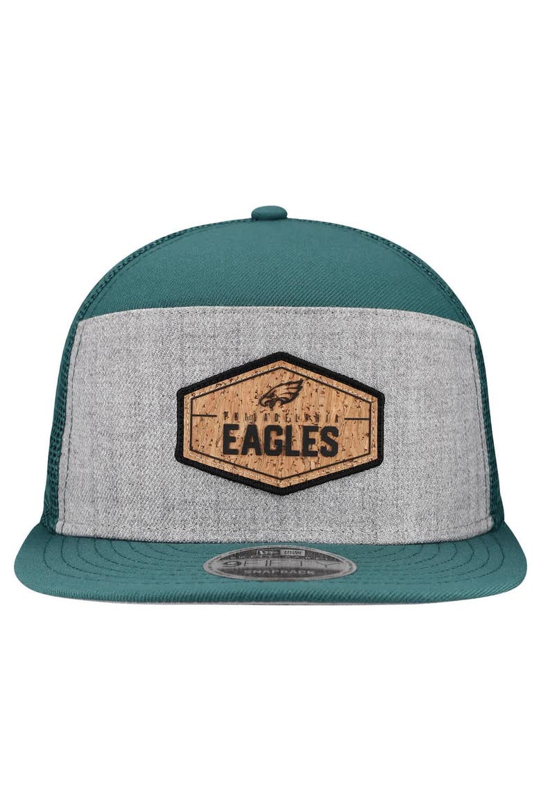 Men's New Era  Gray/Midnight Green Philadelphia Eagles Cork Split Panel 9FIFTY Trucker Snapback Hat, Alternate, color, Gray