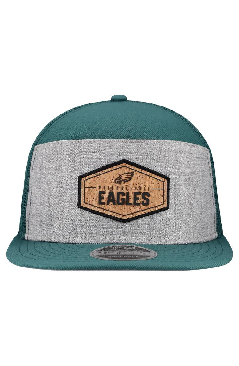 New Era Men's New Era  Gray/Midnight Green Philadelphia Eagles Cork Split Panel 9FIFTY Trucker Snapback Hat, Alternate, color, Gray