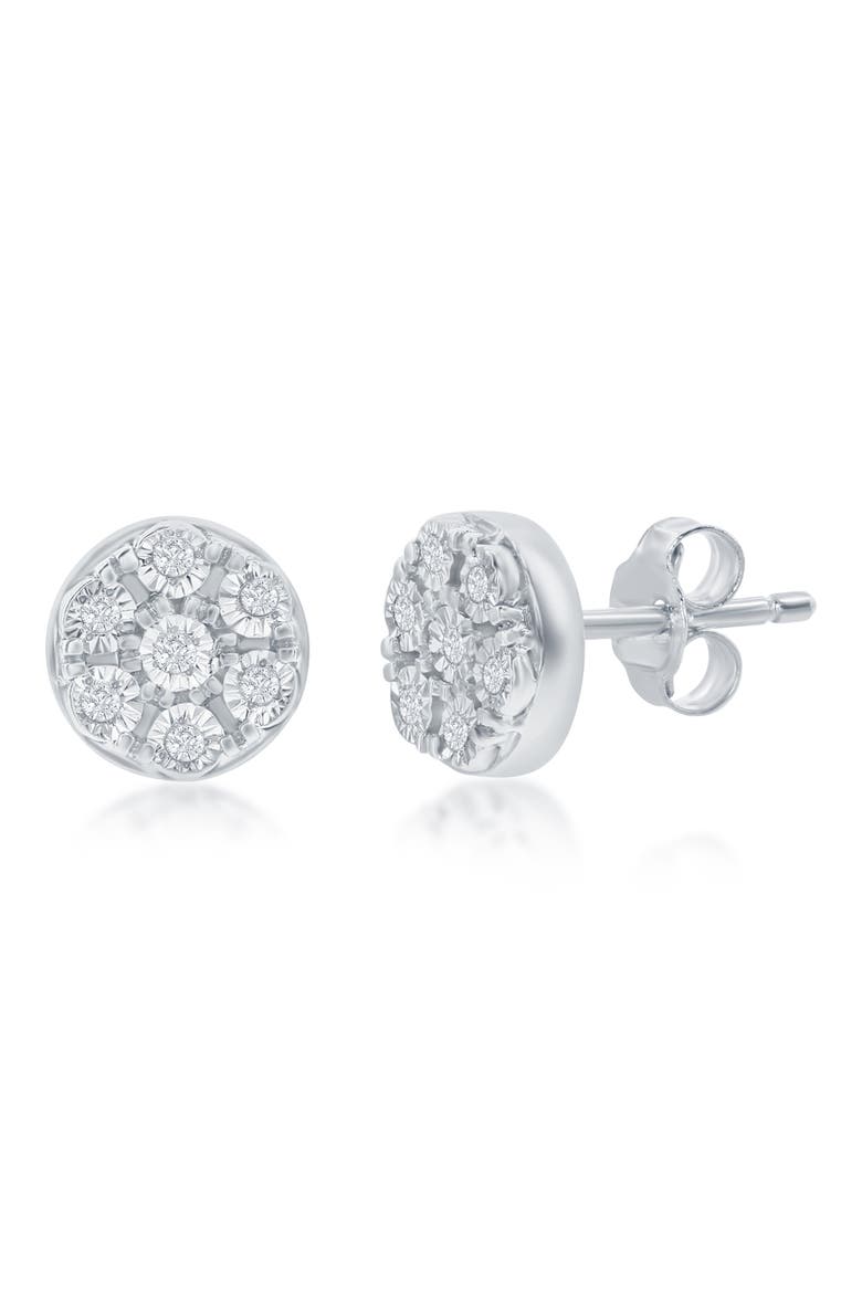 Sterling Silver Bright Cut Diamond Cluster Round Stud Earrings - 0.02ct., Main, color, SILVER