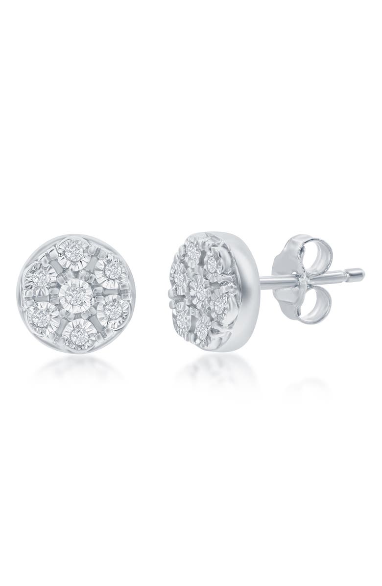 SIMONA Sterling Silver Bright Cut Diamond Cluster Round Stud Earrings - 0.02ct., Main, color, Silver