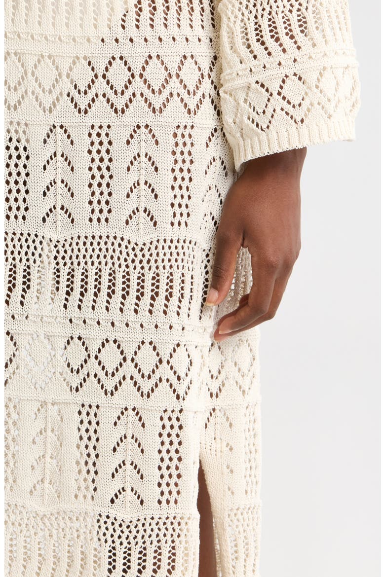 Lace Knit Long Sleeve Cover-Up Midi Dress, Alternate, color, NATURAL