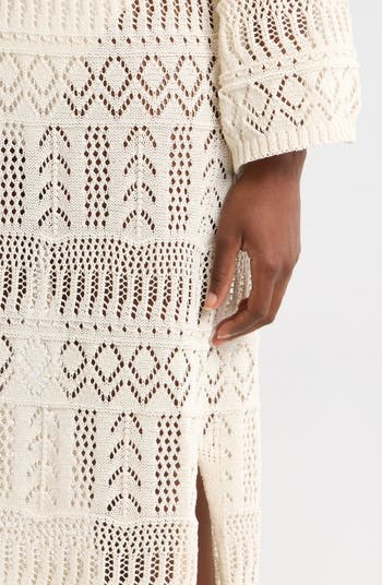 Lace Knit Long Sleeve Cover-Up Midi Dress