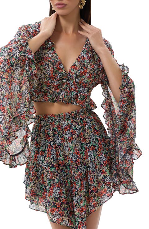 Clinton Ruffle Long Sleeve Crop Top