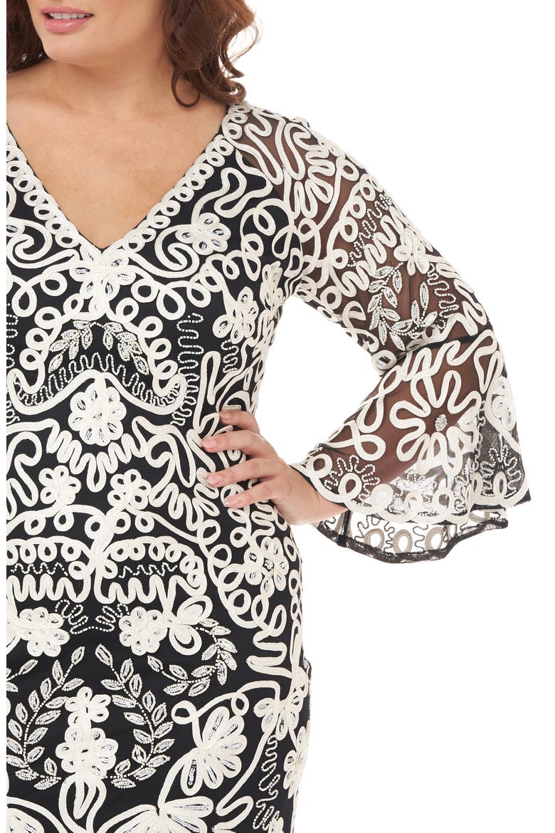 Bell Sleeve Mesh Shift Dress, Alternate, color, IVORY BLACK