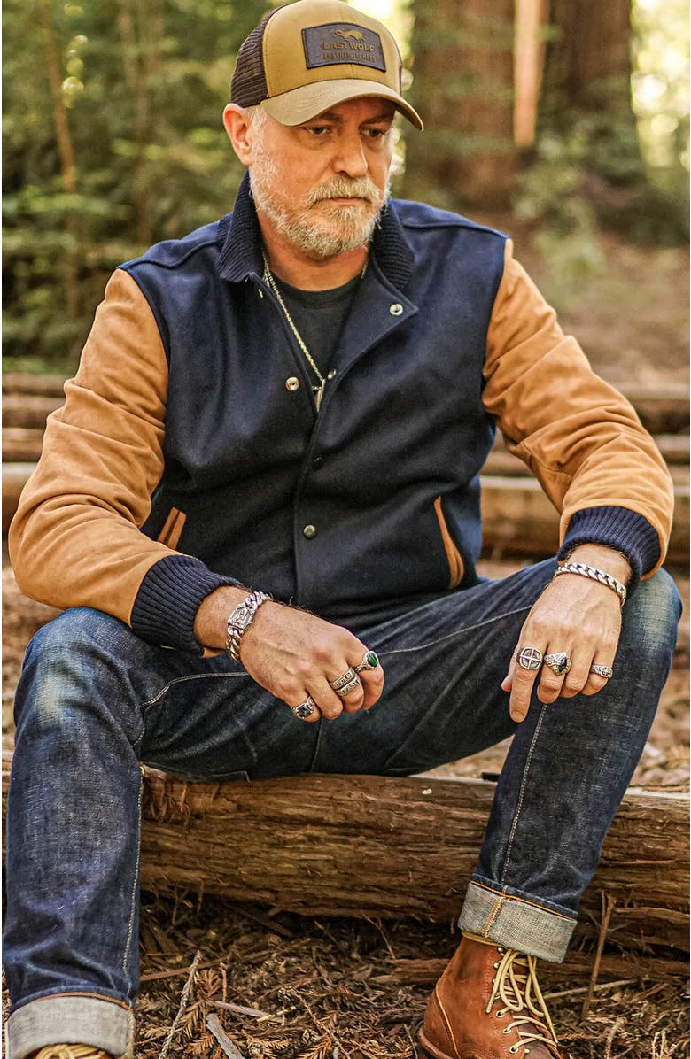 Last Wolf BAKER MOUNT VARSITY JACKE, Alternate, color, Navy