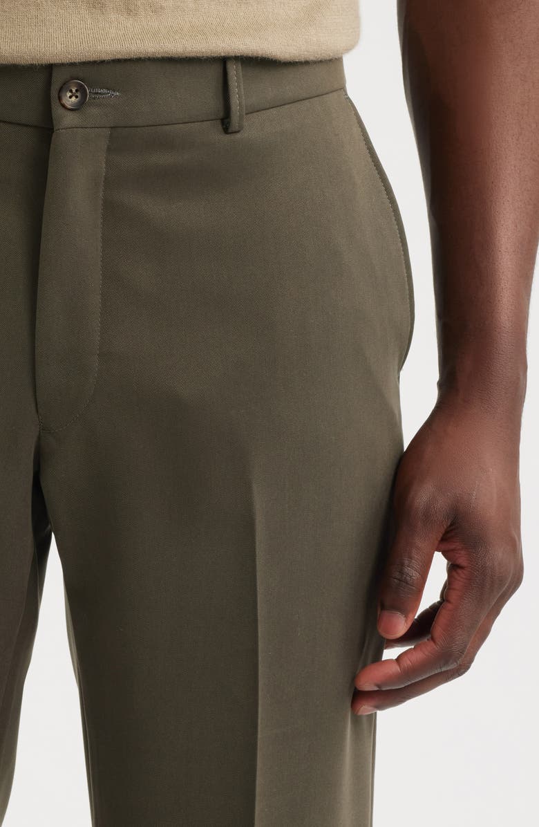 Berle Nano Reflex Solid Flat Front Dress Pants, Alternate, color, Dark Olive
