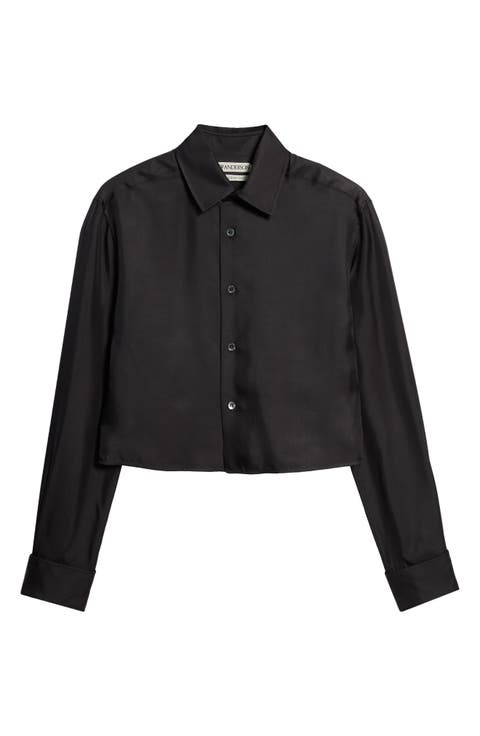 Crop Silk Twill Button-Up Shirt