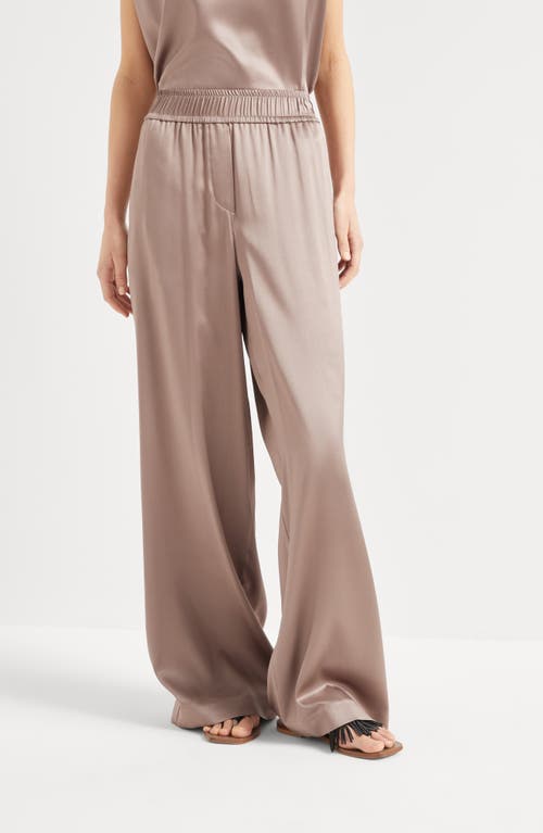 Brunello Cucinelli Stretch-silk Satin Track Trousers In Cocoa