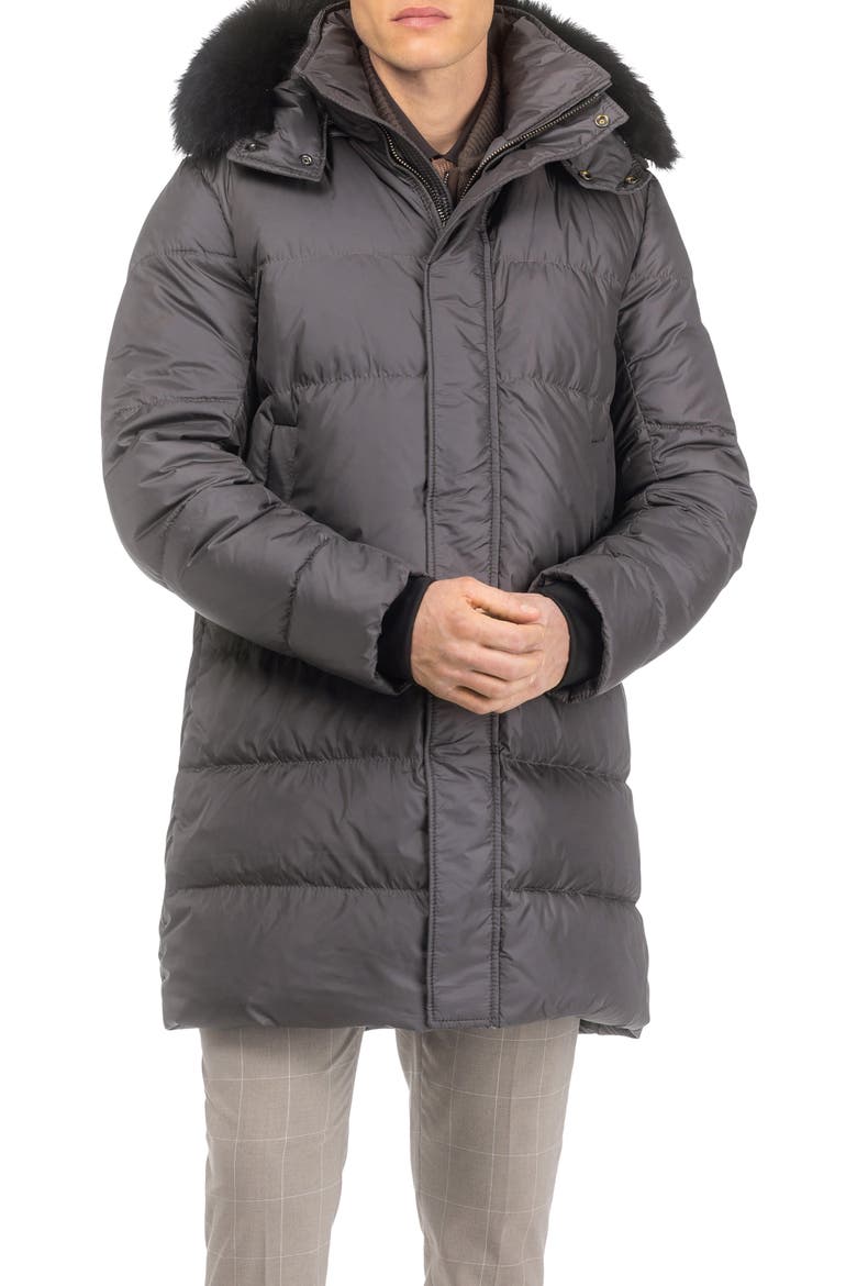 Men's Apres-Ski Parka with Detachable Toscana Lamb Hood Trim, Main, color, Anthracite/Black