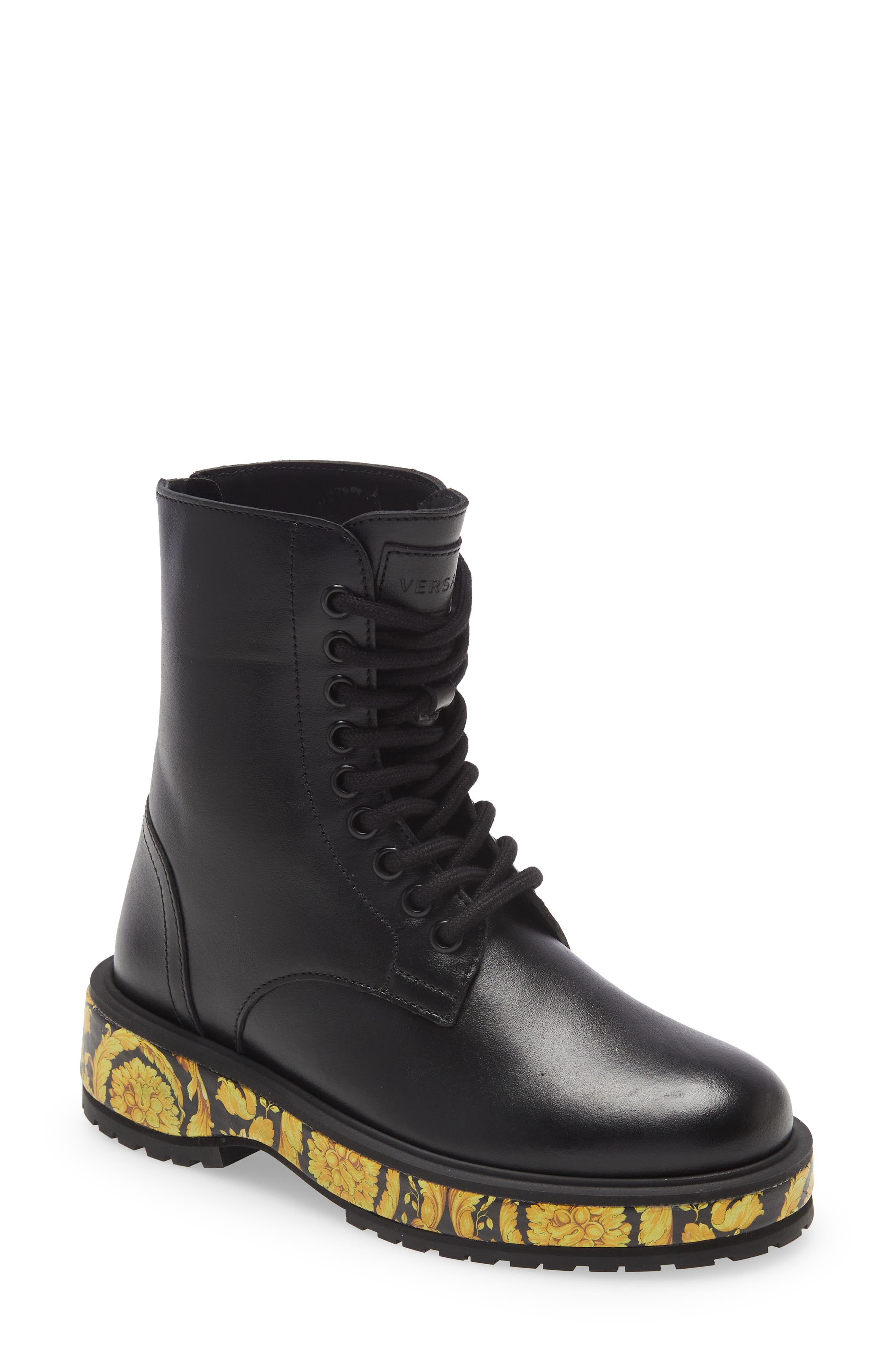 Versace KIds' Barocco Lace-Up Combat Boot, Main, color, 