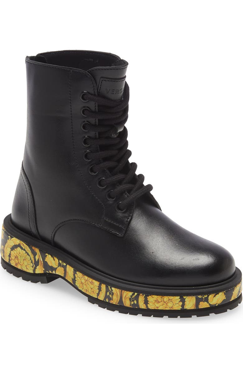 Versace KIds' Barocco Lace-Up Combat Boot, Main, color,