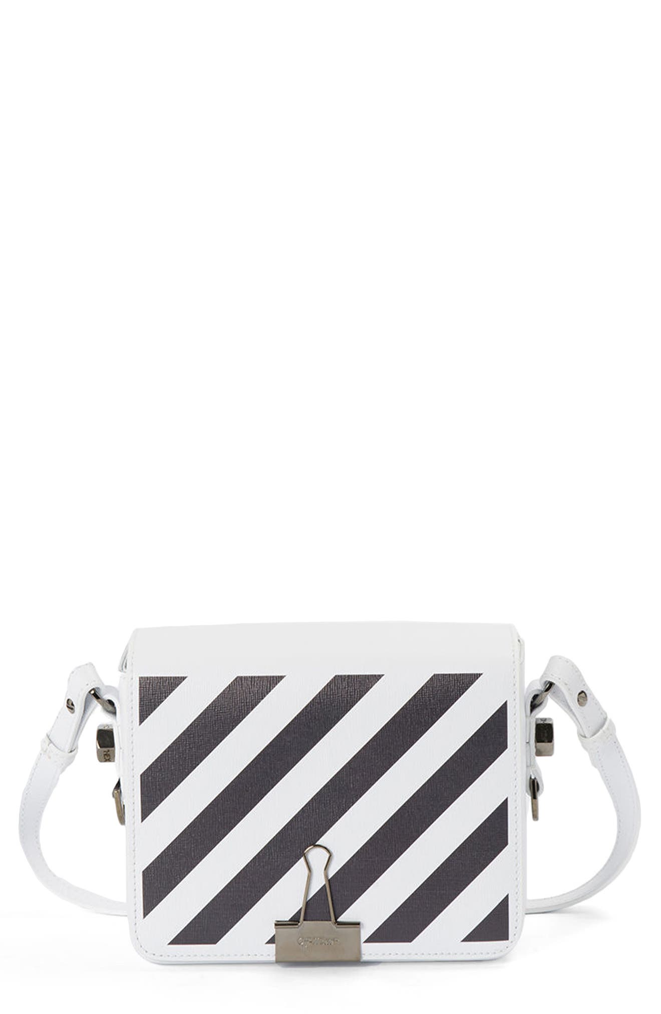Diagonal Stripe Mini Flap Bag, Main, color, WHITE BLACK