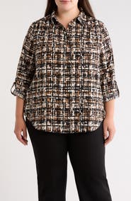 AK ANNE KLEIN Print Roll Tab Top
