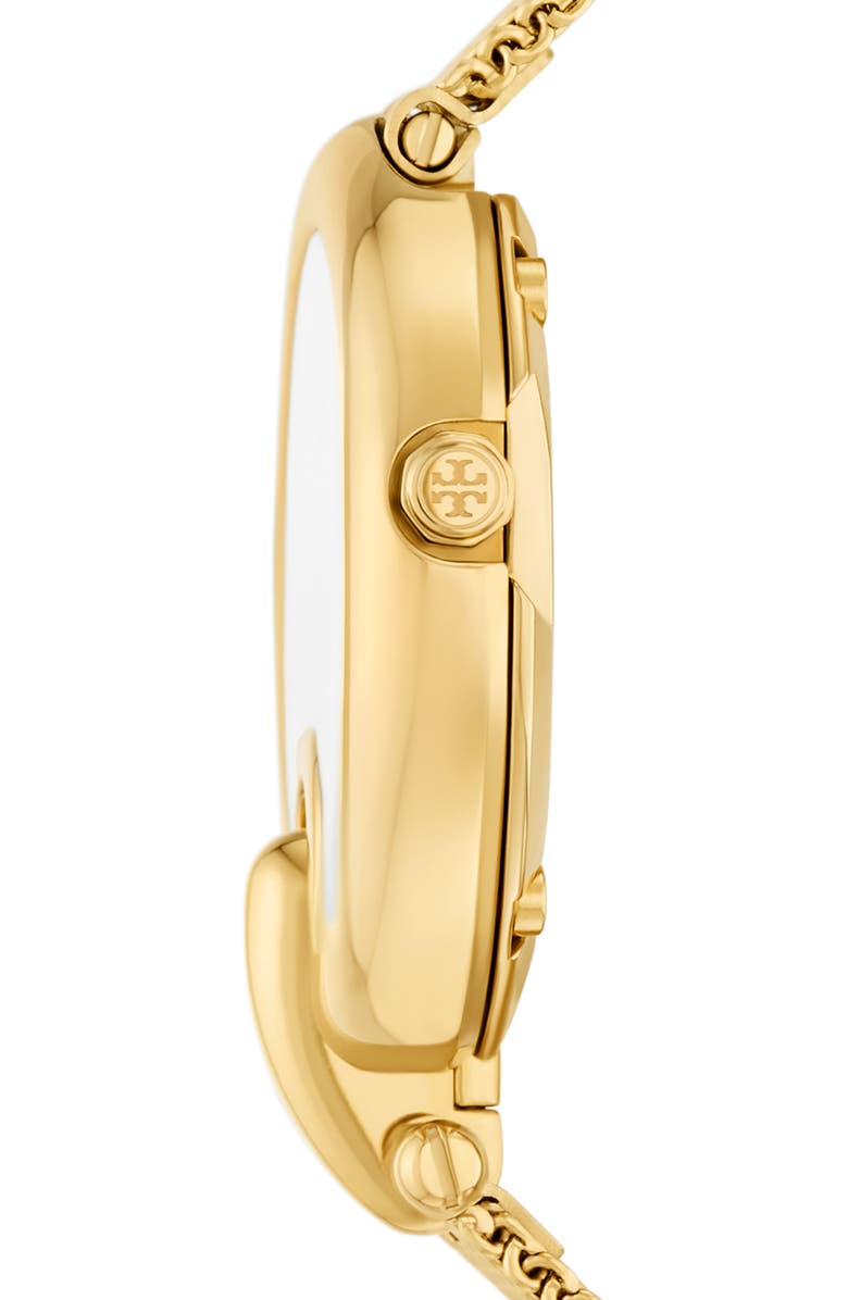 Tory Burch The Small Pierced Mesh Strap Watch, 30mm, Alternate, color, Gold