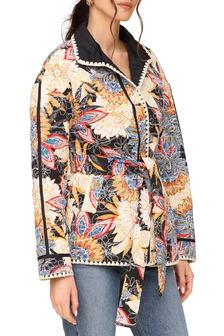 Embroidered Paisley Belted Quilted Jacket, Alternate, color, BLACK BOHO