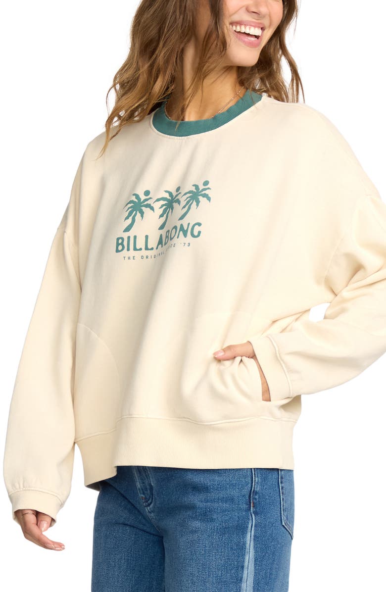 Billabong Triple Palms Crewneck Fleece Graphic Sweatshirt, Alternate, color, Whitecap