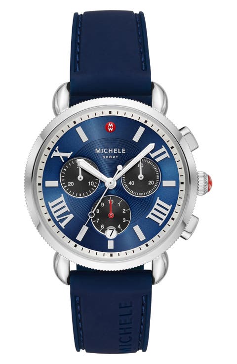 Sporty Sport Sail Chronograph Watch Head with Silicone Strap; 38mm