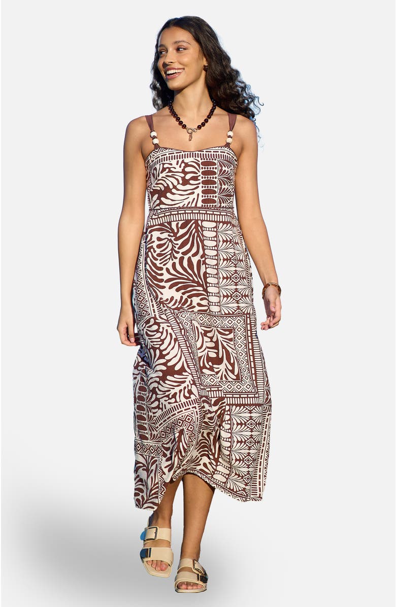 Yumi Printed Midi Dress, Main, color, Brown