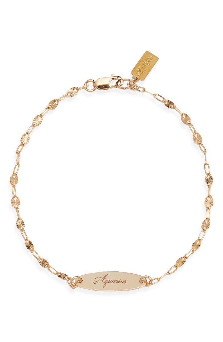 Set & Stones Engraved Zodiac Pendant, Main, color, Gold / Aquarius