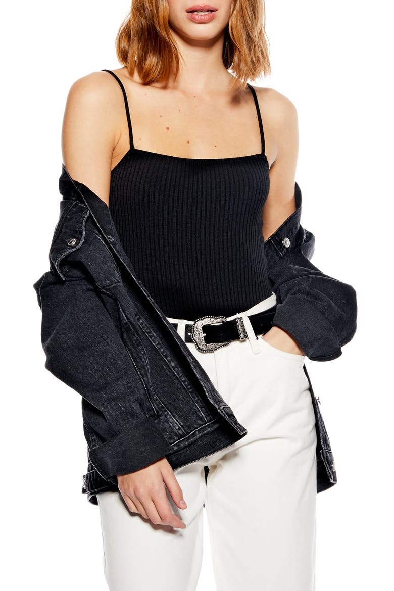 Ribbed Square Neck Bodysuit, Main, color, BLACK