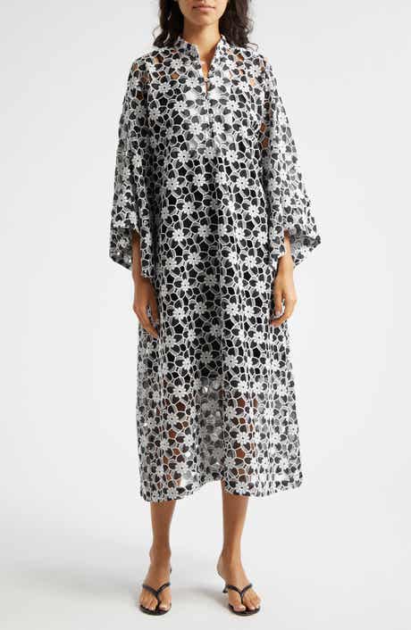 Cutout Floral Lace Cover-Up Caftan