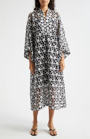 La Vie Style House Cutout Floral Lace Cover-Up Caftan