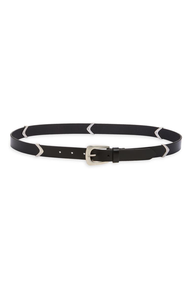 Arrow Ornament Leather Belt, Main, color, BLACK / ANTIQUE NICKEL