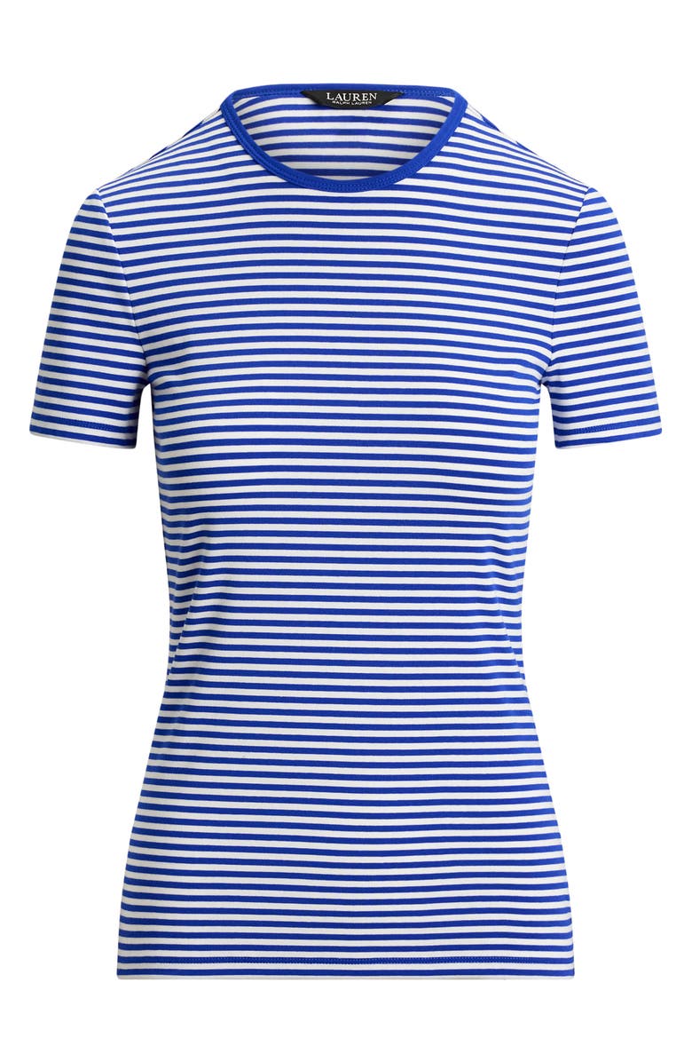 Lauren Ralph Lauren Stripe Cotton Ringer Neck T-Shirt, Alternate, color, Cruise Royal Blue/ White