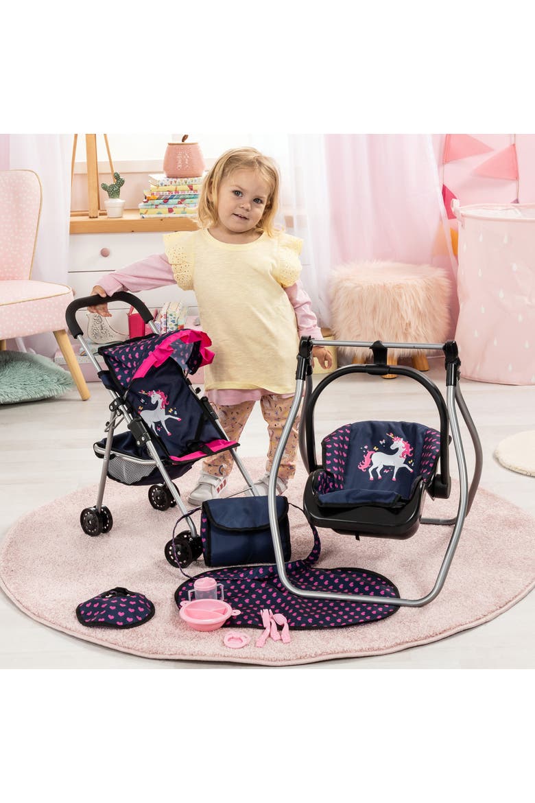 11Piece Stroller Set Swing, Bag, Mat & Accessories For Dolls, Alternate, color, Multicolored