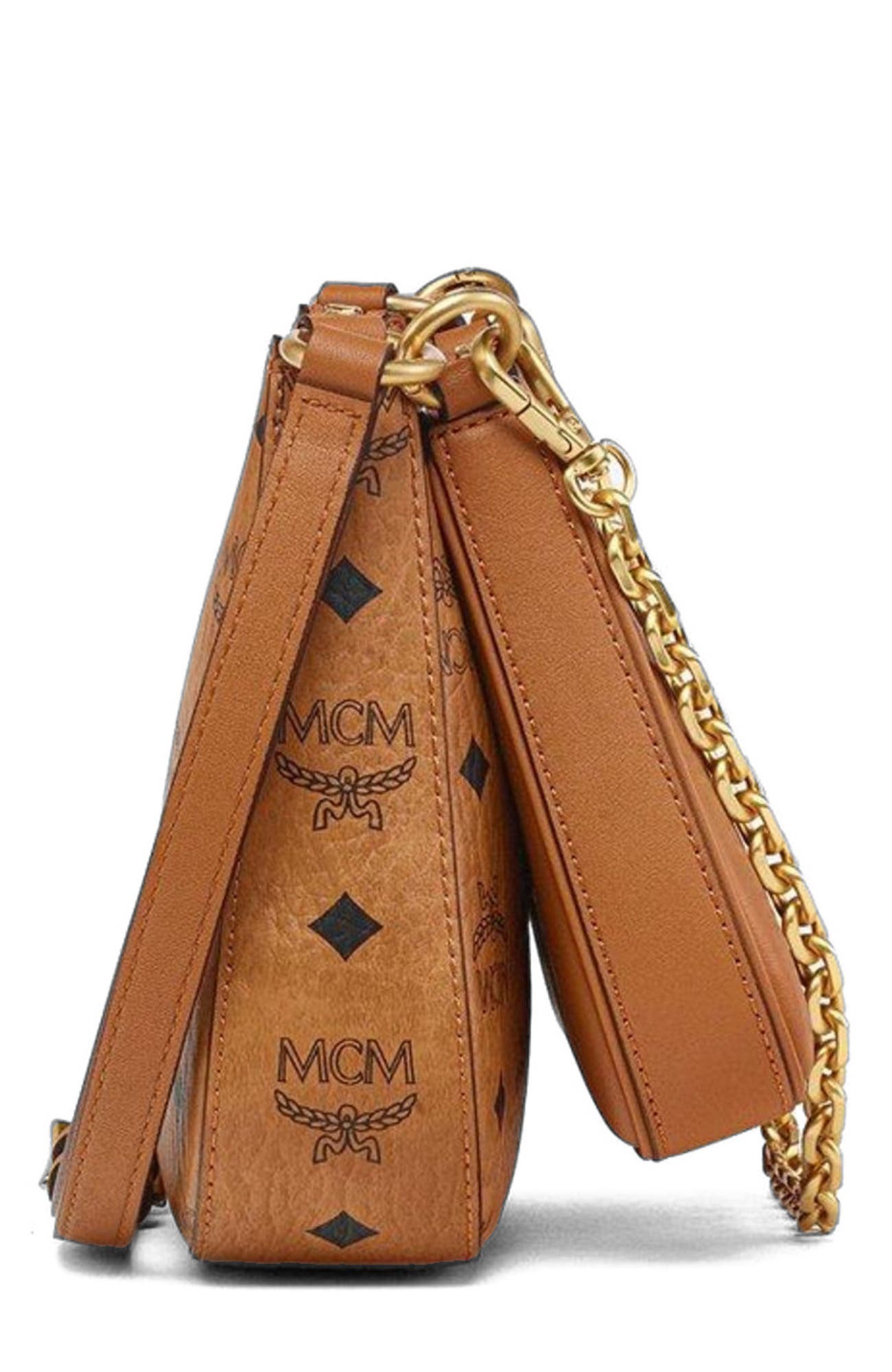 MCM Aren Duo Hobo in Visetos, Alternate, color, Cognac