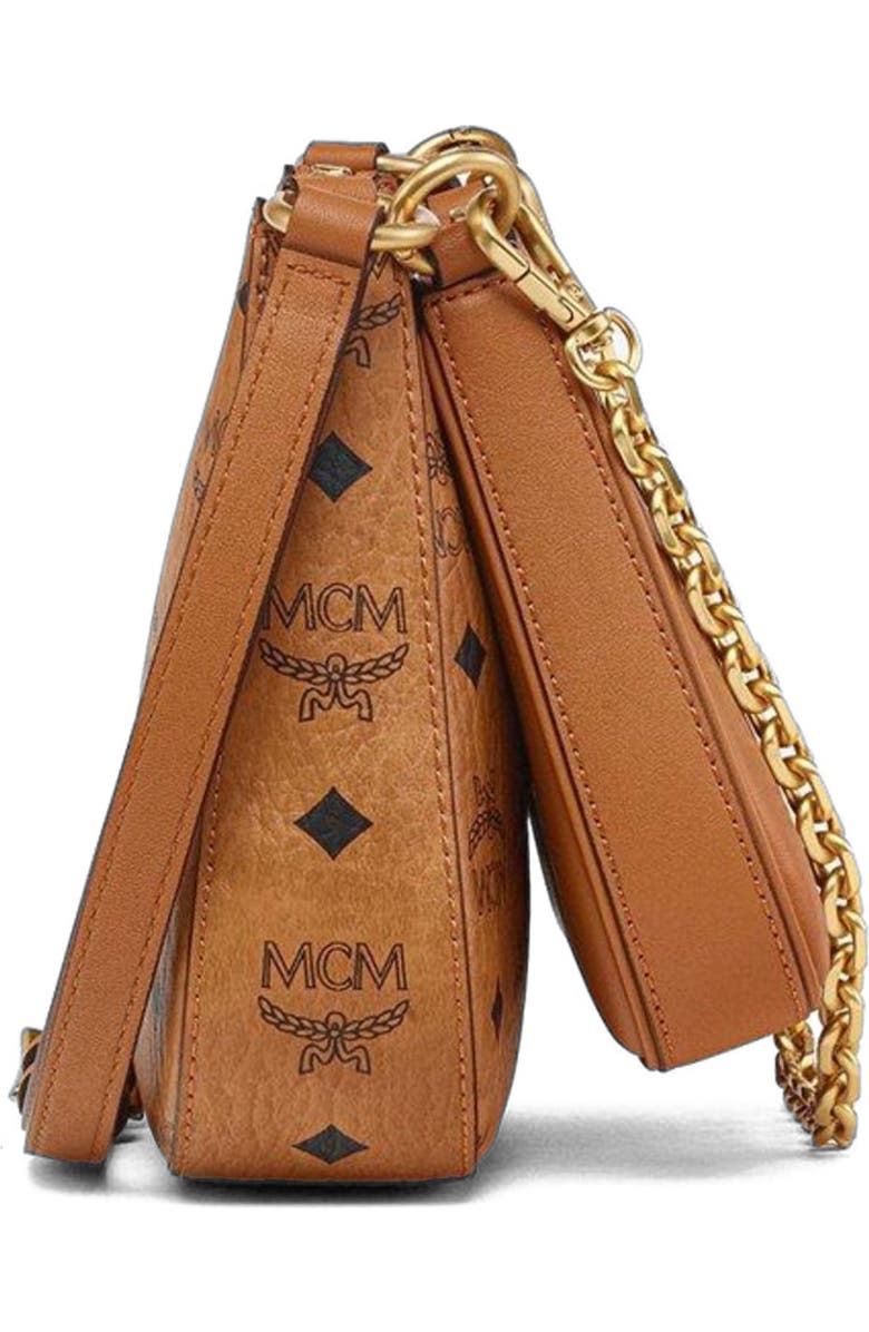 MCM Aren Duo Hobo in Visetos, Alternate, color, Cognac
