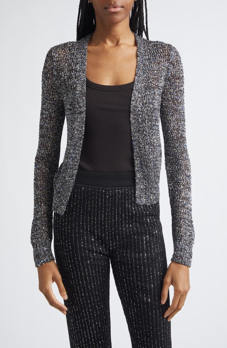 Missoni Sequin Embellished Open Knit Cardigan, Main, color, S91sq-Black Base With Blue