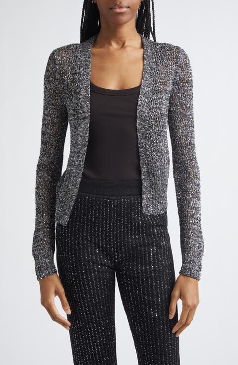 Sequin Embellished Open Knit Cardigan